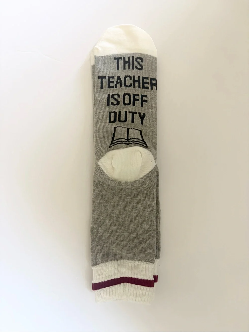 Novelty 'This Teacher Is Off Duty' Gray & White Socks